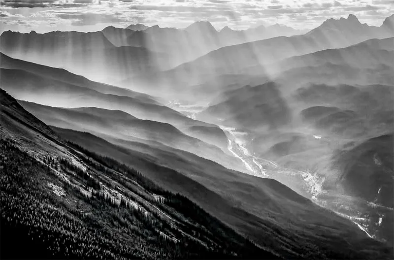 black and white landscape lines