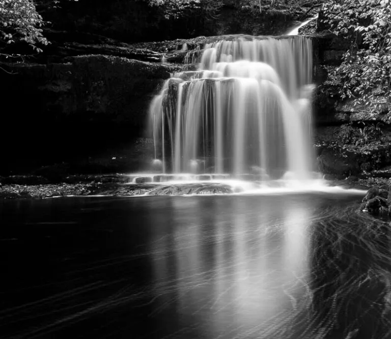 waterfall in black and white