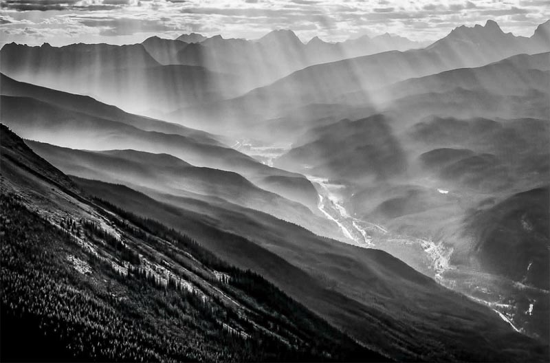 black and white landscape lines