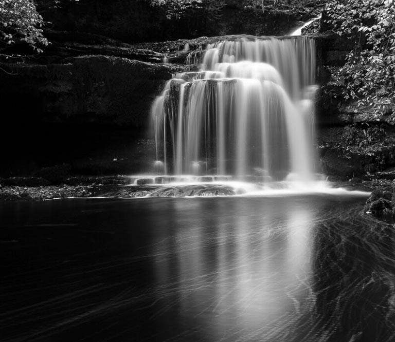 waterfall in black and white